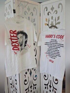 Dexter TV Show Shirt Mens Medium M NWT Harrys Code Rules Graphic White T-Shirt N